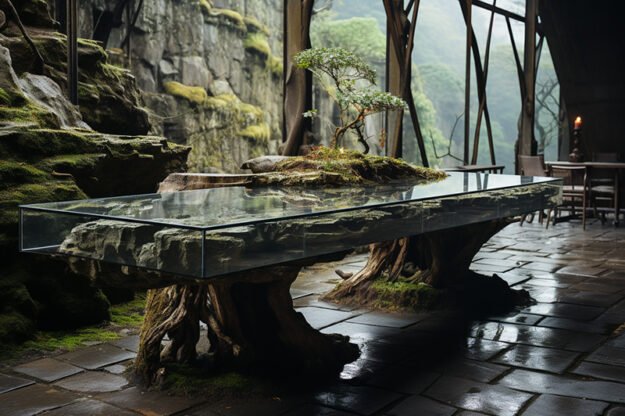 Natural Stone and Wood Table