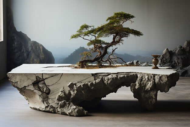 Natural Stone and Wood Table