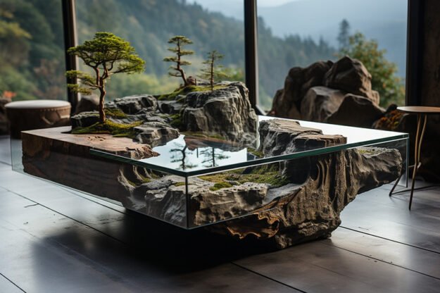 Natural Stone and Wood Table