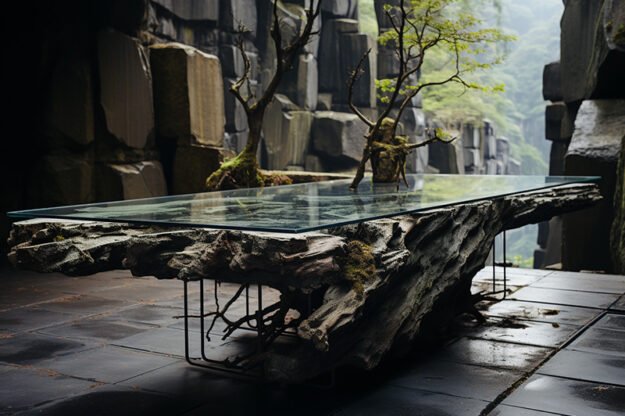 Natural Stone and Wood Table