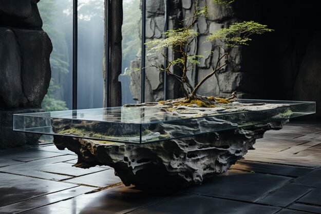 Natural Stone and Wood Table
