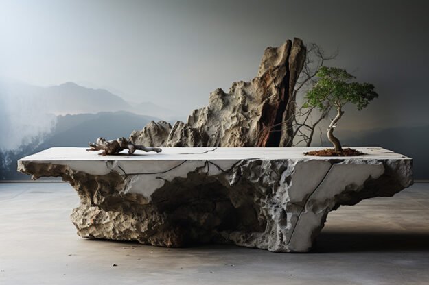Natural Stone and Wood Table