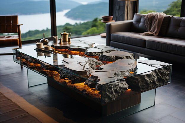 Natural Stone and Wood Table: Elevate Your Living Space