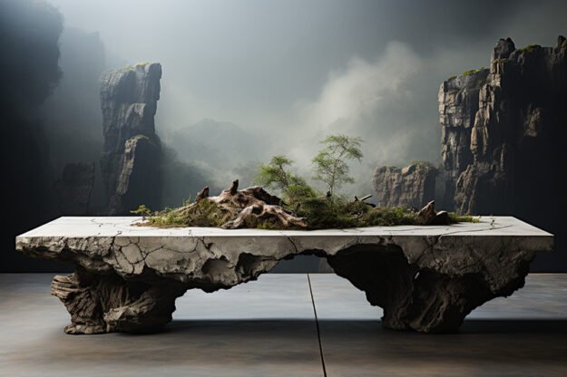 Natural Stone and Wood Table