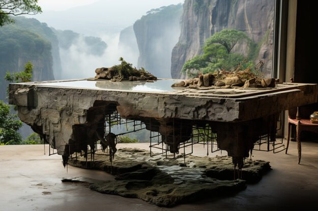 Natural Stone and Wood Table