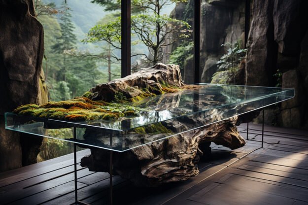 Natural Stone and Wood Table