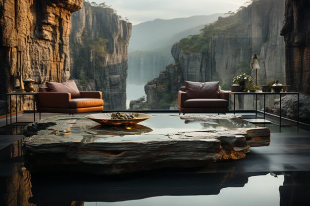 Natural Stone and Wood Table