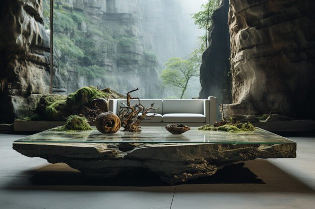 Natural Stone and Wood Table