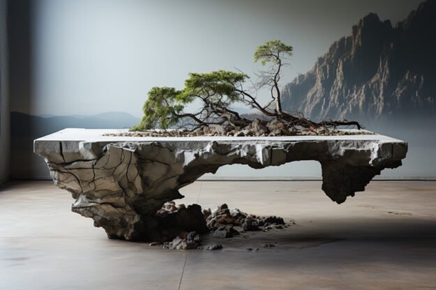 Natural Stone and Wood Table