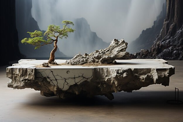 Natural Stone and Wood Table