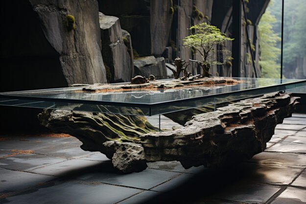 Natural Stone and Wood Table