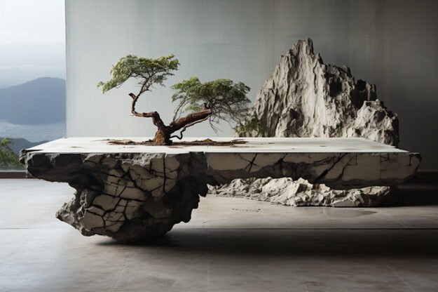 Natural Stone and Wood Table -