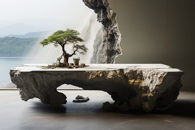 Natural Stone and Wood Table
