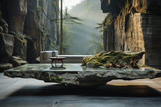 Natural Stone and Wood Table