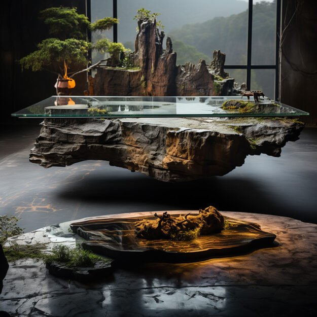 Natural Stone and Wood Table