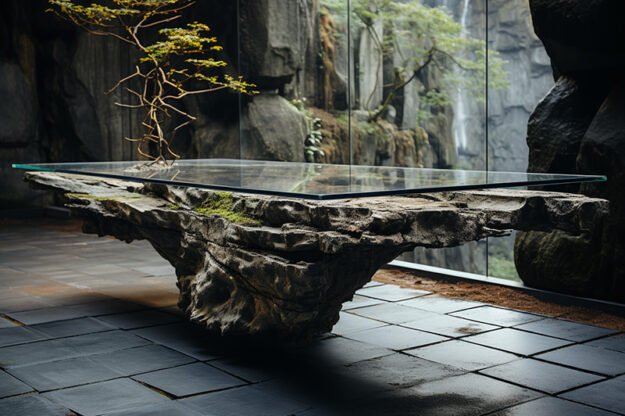 Natural Stone and Wood Table