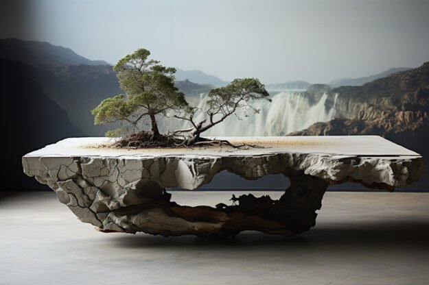 Natural Stone and Wood Table