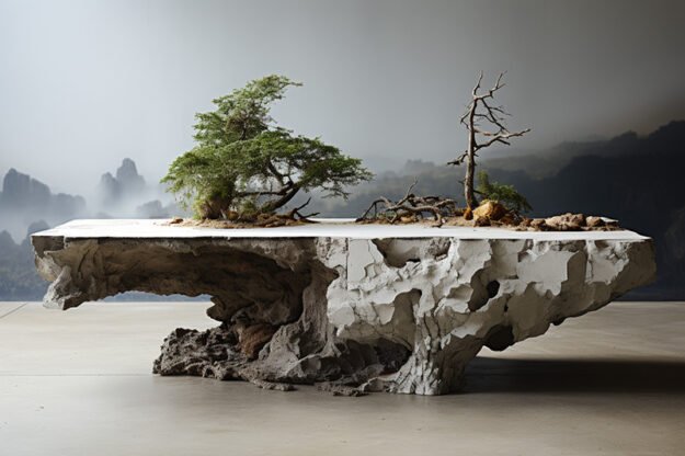 Natural Stone and Wood Table
