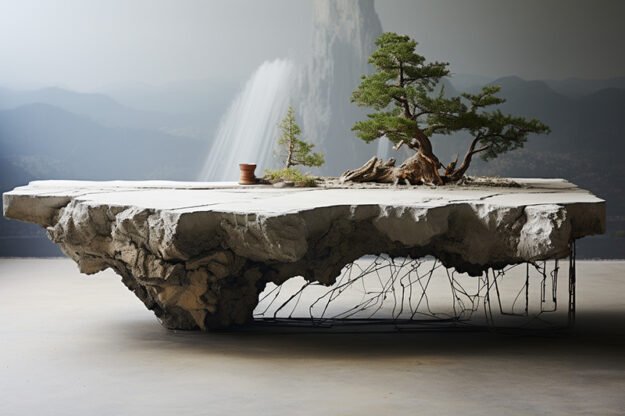Natural Stone and Wood Table