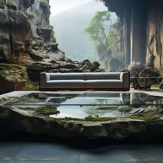 Natural Stone and Wood Table