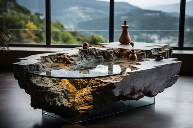 Natural Stone and Wood Table