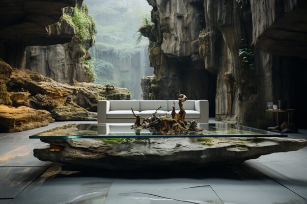 Natural Stone and Wood Table – Elevate Your Living Space