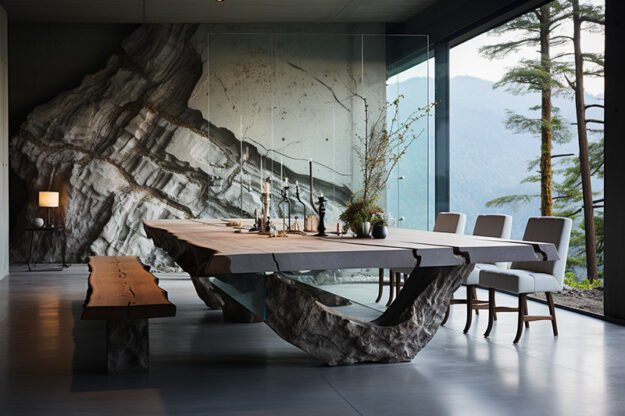 Natural Stone and Wood Table: Elevate Your Dining Experience