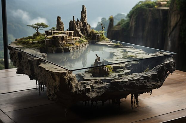 Natural Stone and Wood Table