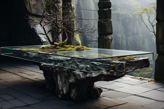 Natural Stone and Wood Table