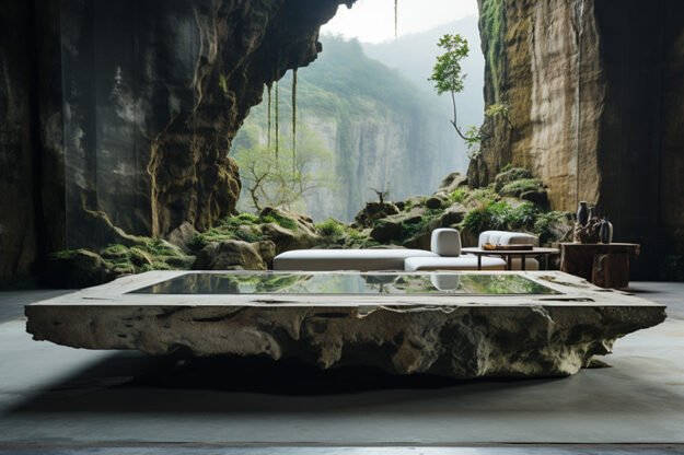 Natural Stone and Wood Table -