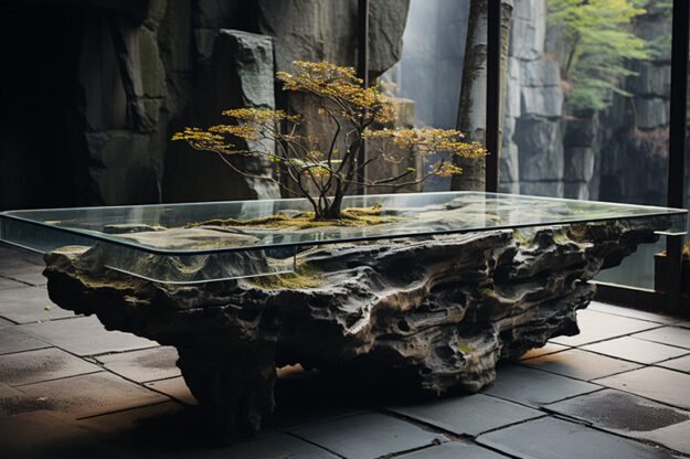 Natural Stone and Wood Table