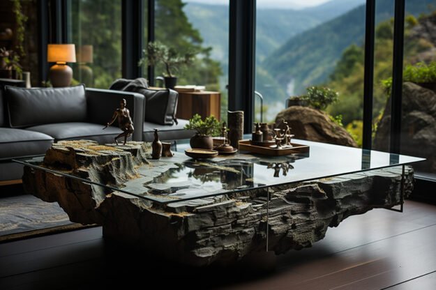Natural Stone and Wood Table - A Timeless Centerpiece for Your Modern Living Space