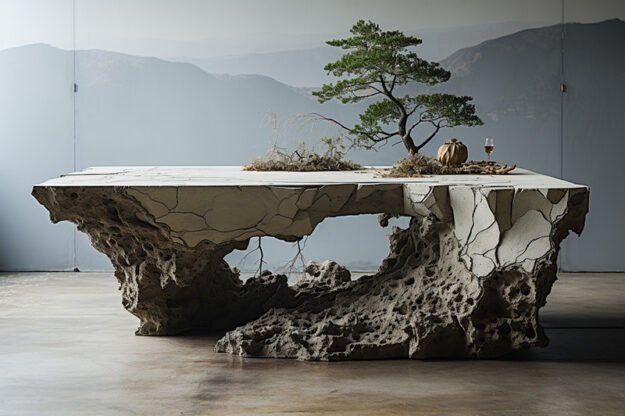 Natural Stone and Wood Table