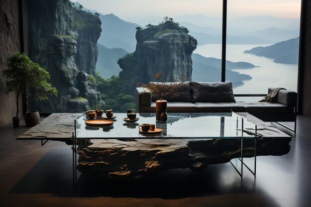 Natural Stone and Wood Table: Elevate Your Living Space with Timeless Elegance