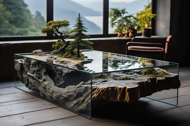 Natural Stone and Wood Table: A Harmonious Fusion of Nature and Elegance