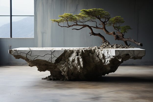 Natural Stone and Wood Table