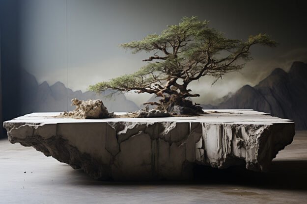 Natural Stone and Wood Table