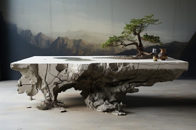 Natural Stone and Wood Table