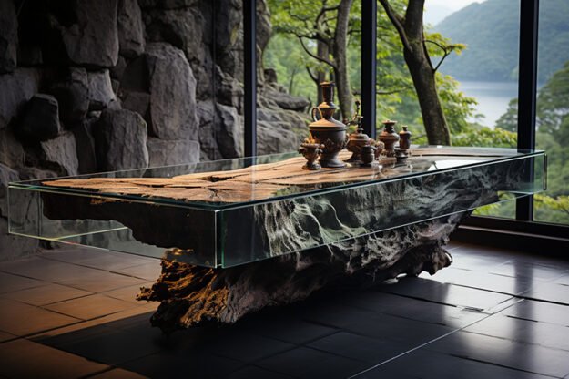 Natural Stone and Wood Table - Elevate Your Space with Elegance