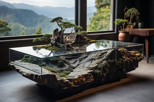 Natural Stone and Wood Table