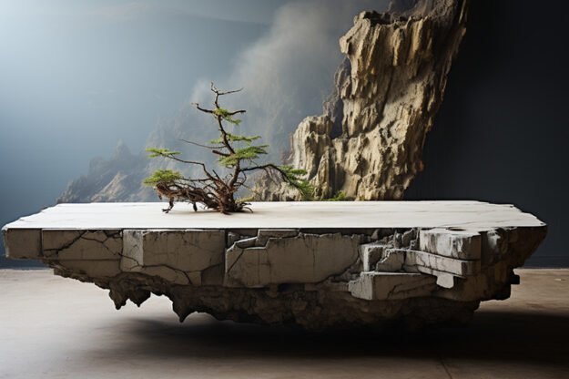 Natural Stone and Wood Table