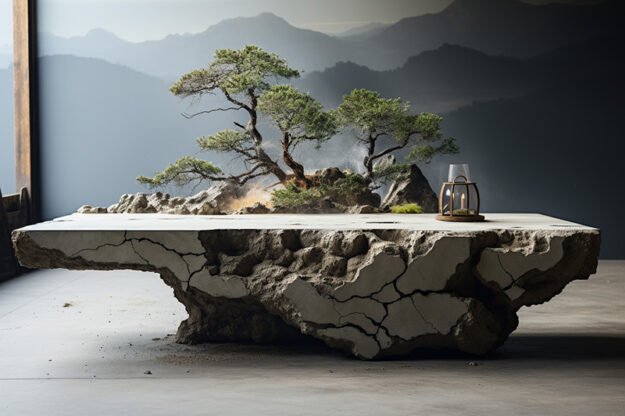 Natural Stone and Wood Table