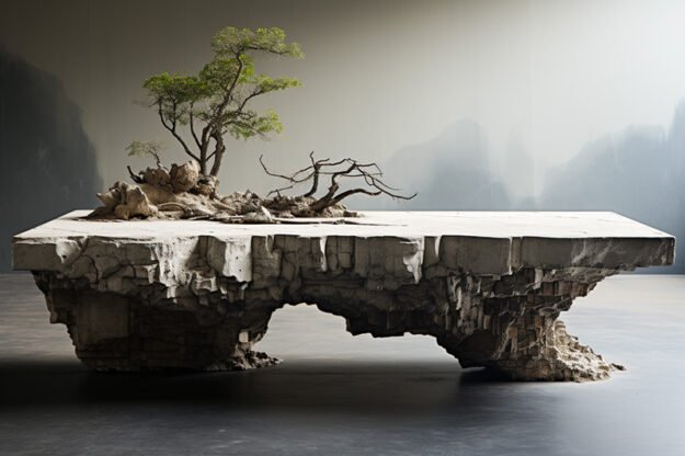Natural Stone and Wood Table
