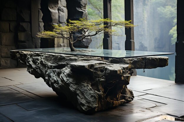 Natural Stone and Wood Table: Elevate Your Space with Timeless Elegance