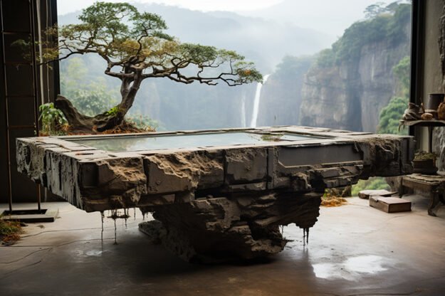 Natural Stone and Wood Table