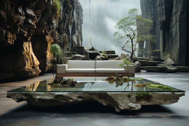 Natural Stone and Wood Table