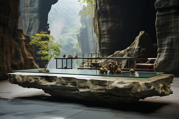 Natural Stone and Wood Table