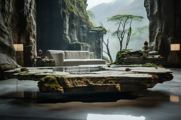 Natural Stone and Wood Table