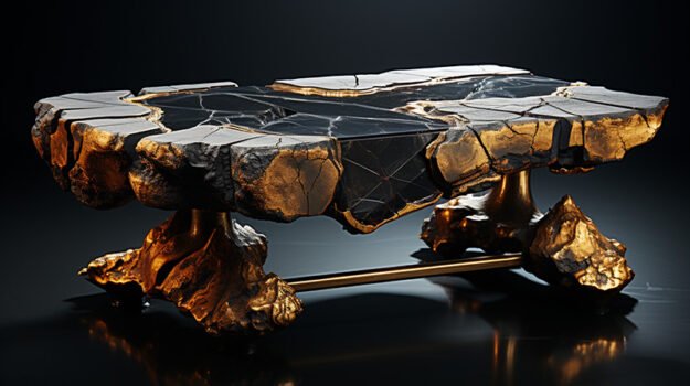 Natural Stone and Wood Table -