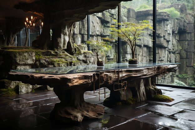 Natural Stone and Wood Table